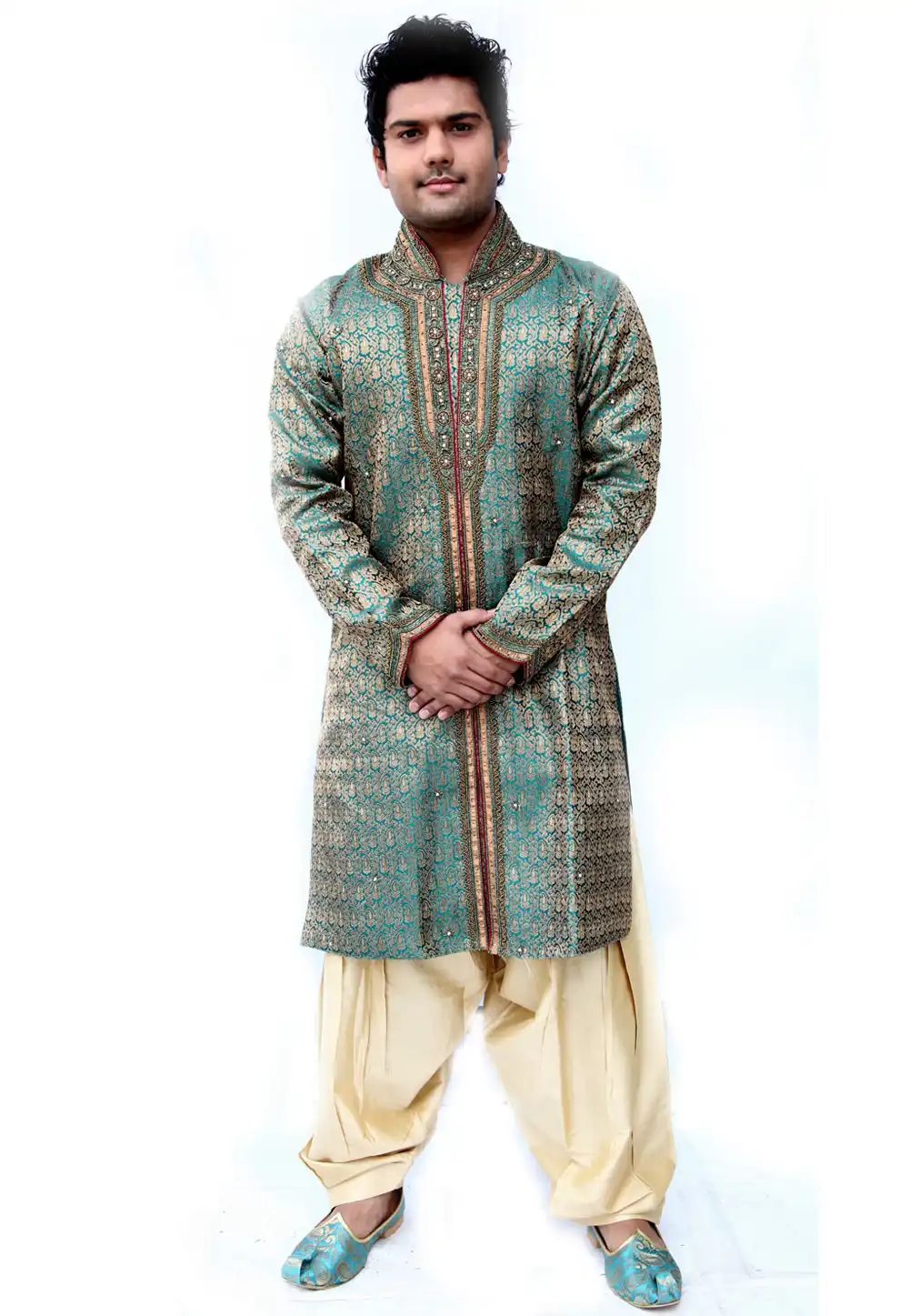 Turquoise Silk Readymade Dhoti Kurta 203622