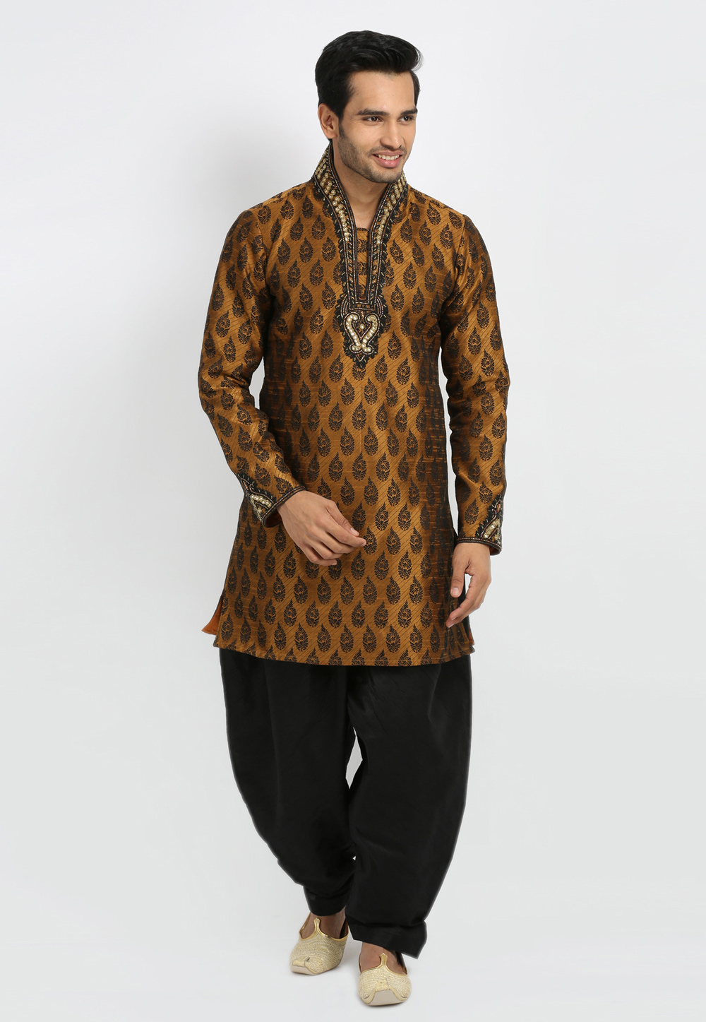 Mustard Silk Readymade Kurta Pajama 203623