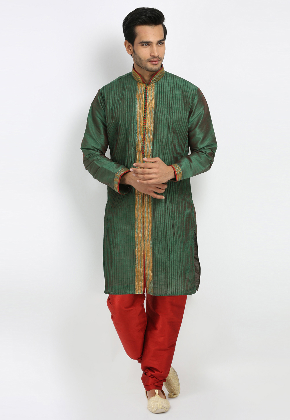 Green Art Silk Readymade Kurta Pajama 203630