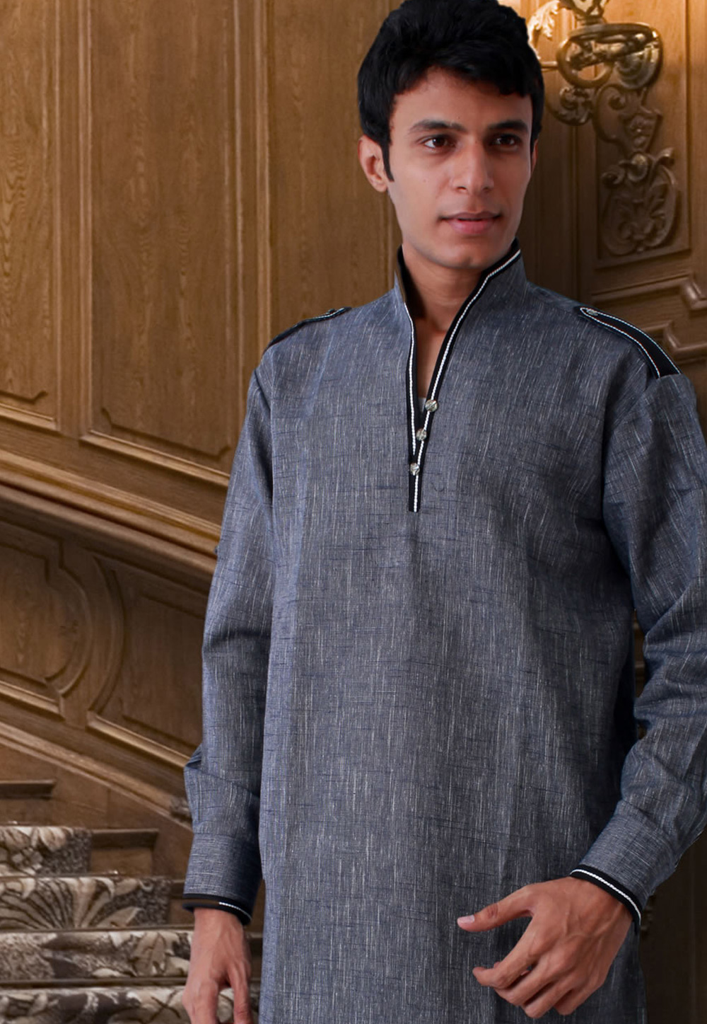Dark Grey Linen Readymade Kurta Pajama 203537