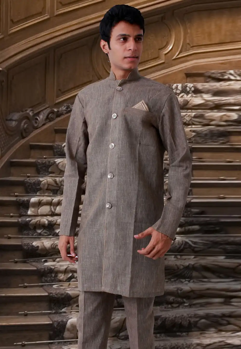 Light Brown Linen Readymade Kurta Pajama 203539