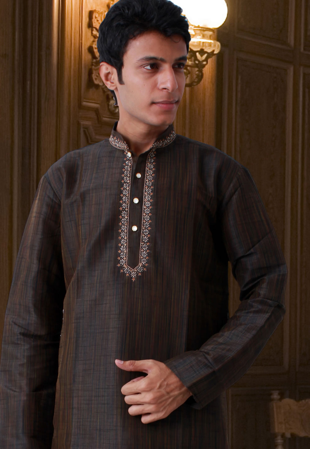 Brown Art Silk Readymade Kurta Pajama 203634
