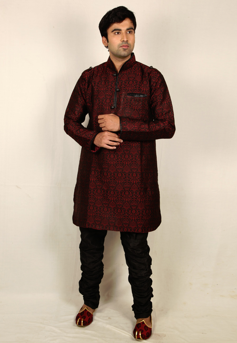 Maroon Brocade Readymade Kurta Pajama 203635