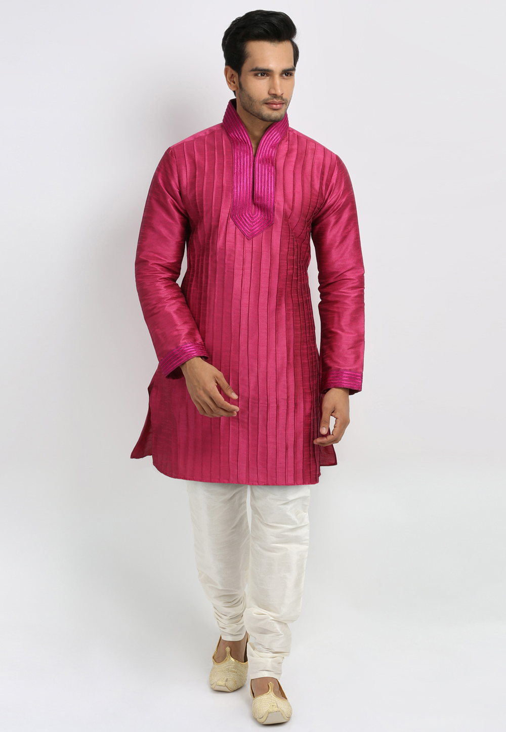 Pink Art Silk Readymade Kurta Pajama 203637