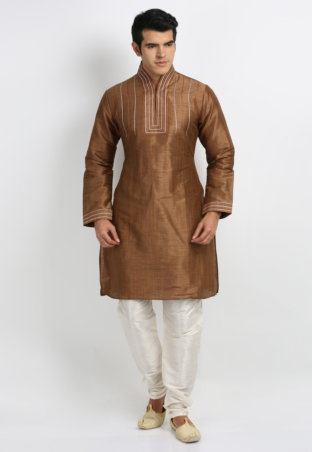 Brown Art Silk Readymade Kurta Pajama 203639