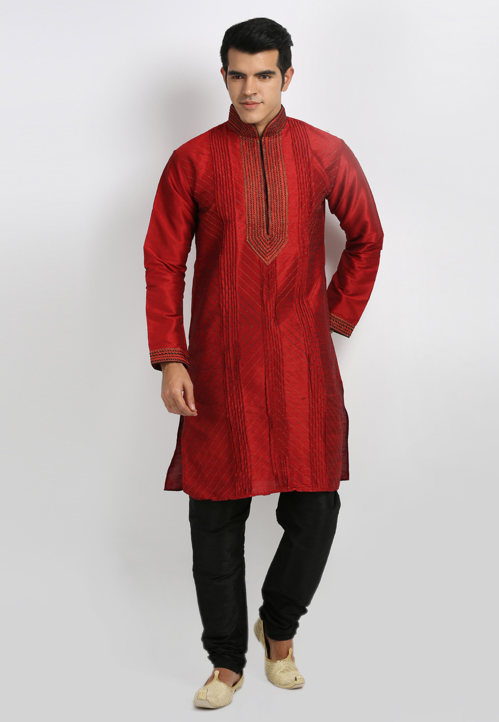 Red Art Silk Readymade Kurta Pajama 203646