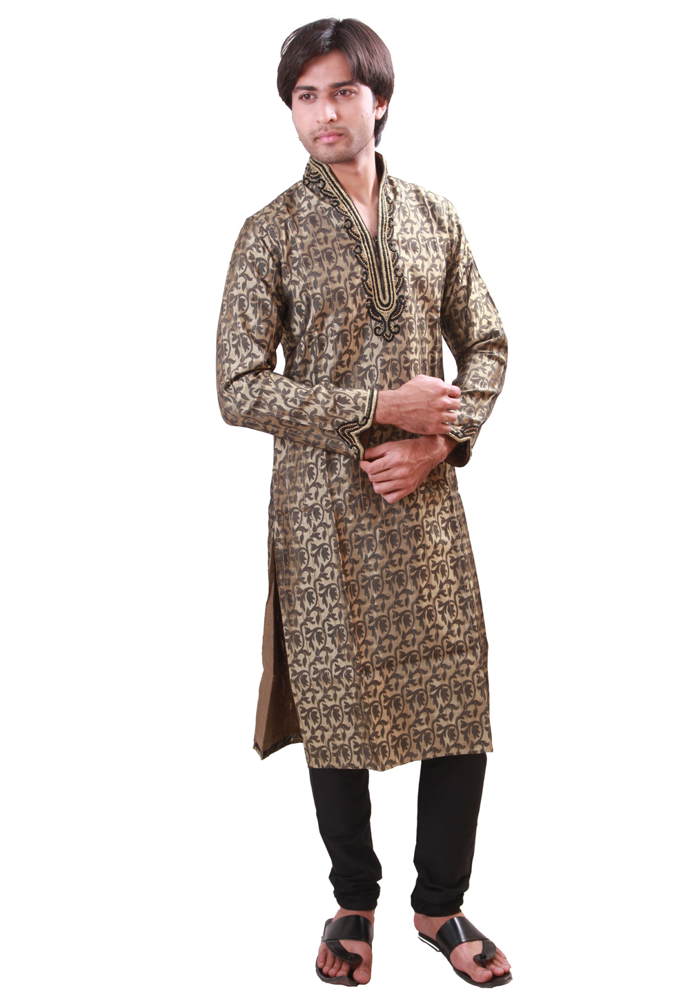 Beige Brocade Readymade Kurta Pajama 203647