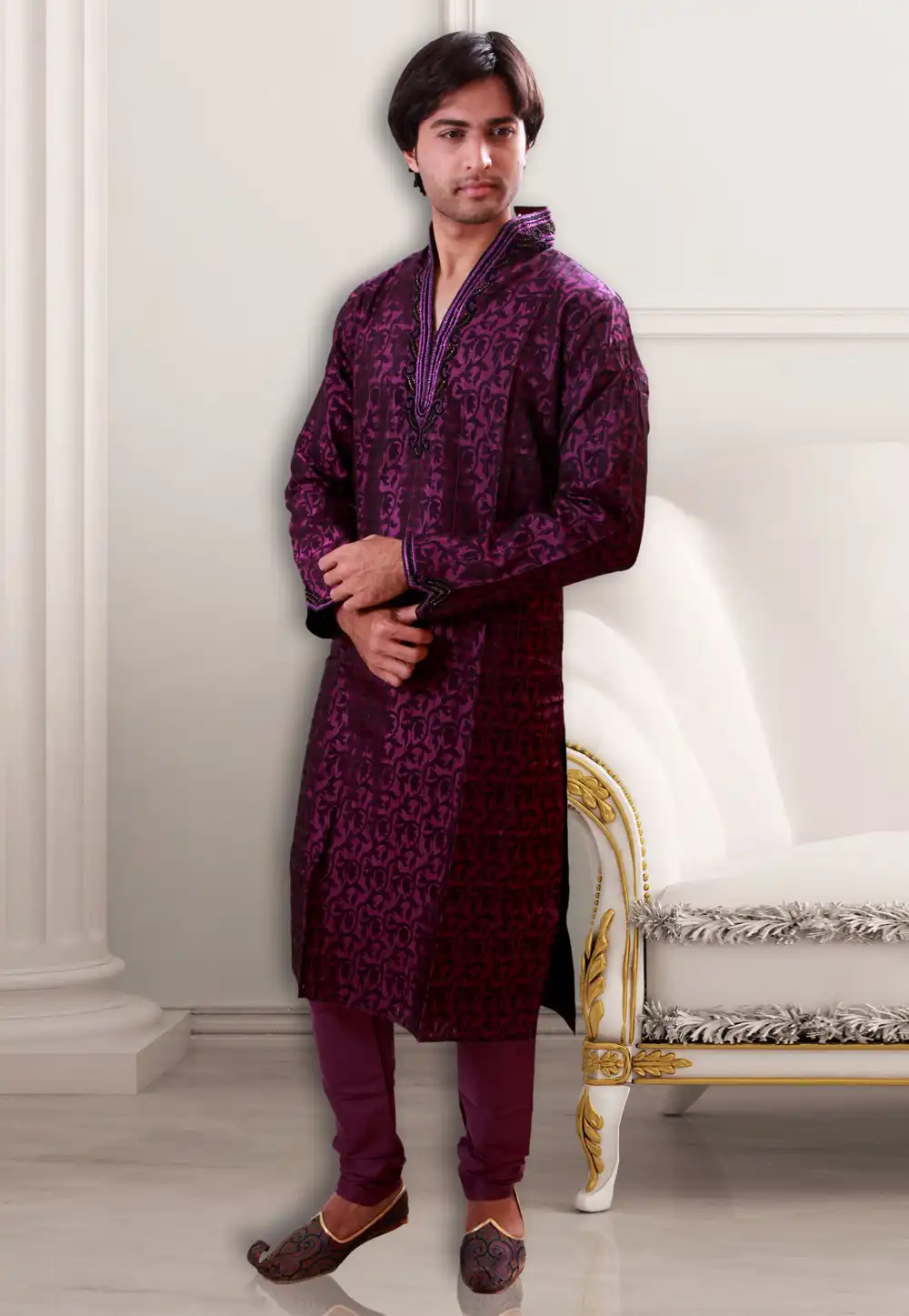 Violet Brocade Readymade Kurta Pajama 203649
