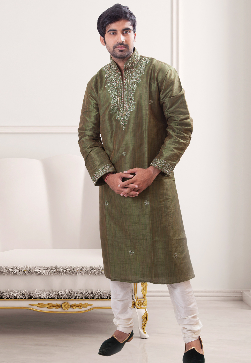 Green Art Silk Readymade Kurta Pajama 203652