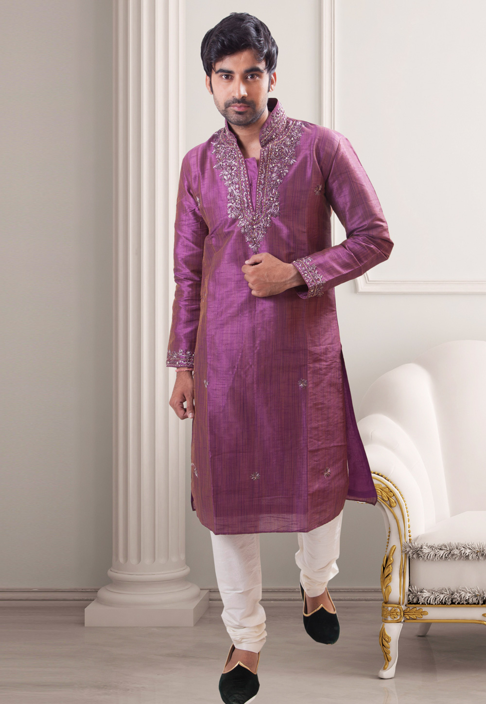 Purple Art Silk Readymade Kurta Pajama 203653