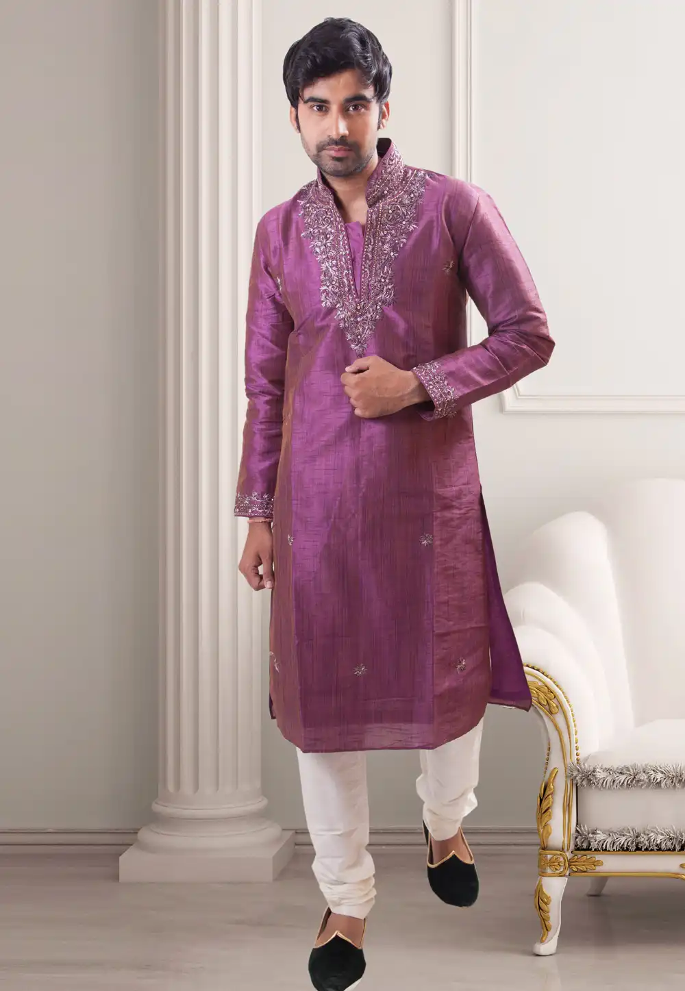 Purple Art Silk Readymade Kurta Pajama 203653