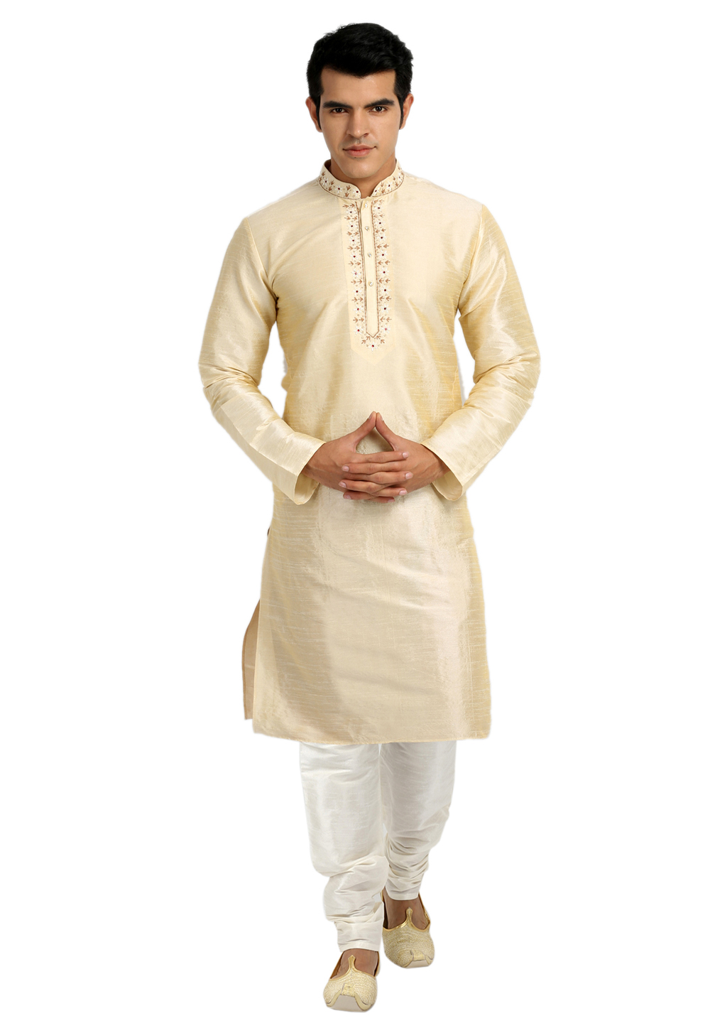 Cream Art Silk Readymade Kurta Pajama 203665