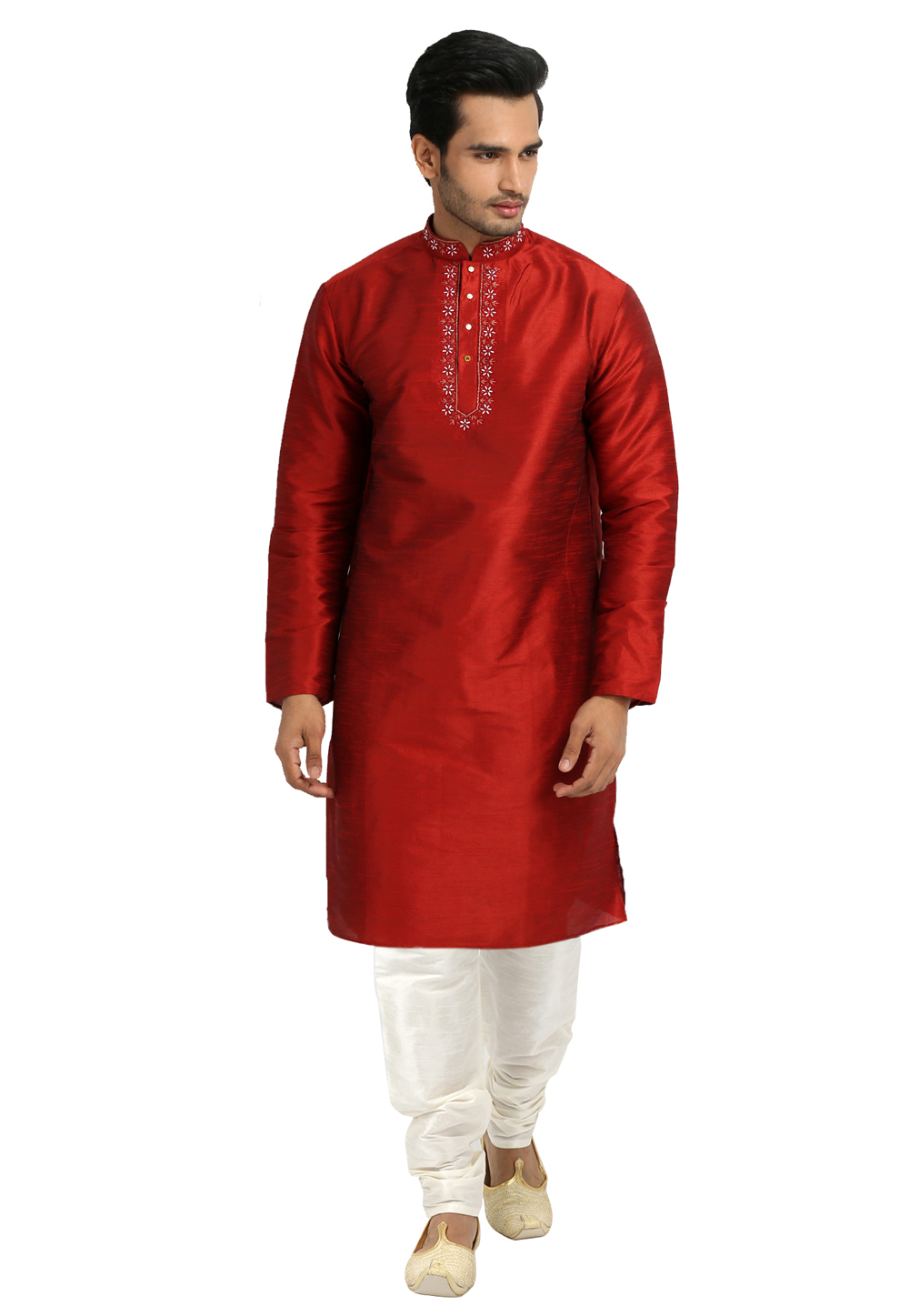 Red Art Silk Readymade Kurta Pajama 203666