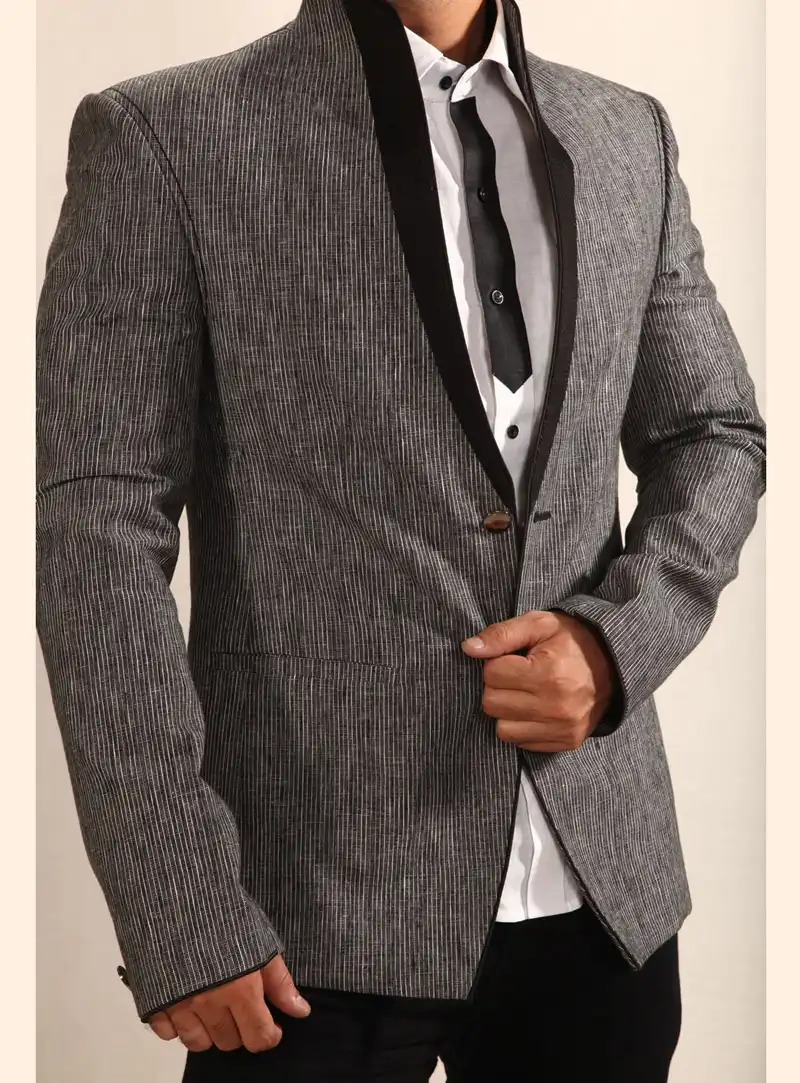 Grey Linen Readymade Blazer 124512