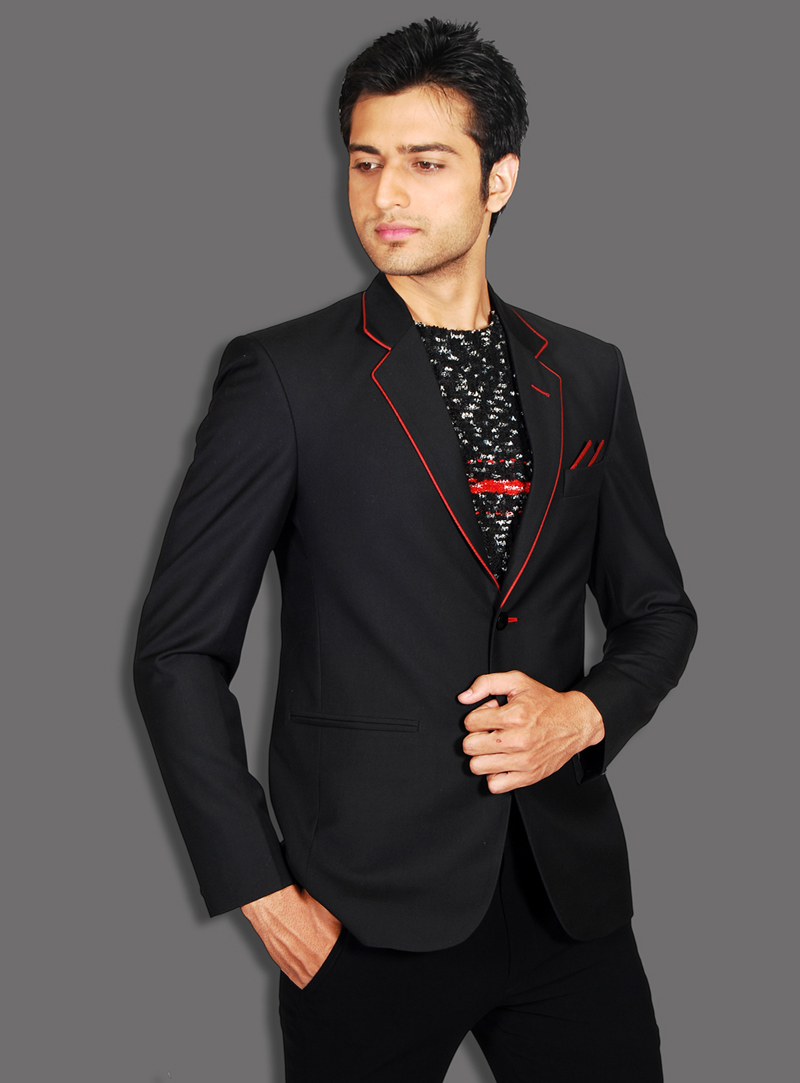 Black Linen Readymade Blazer 124526