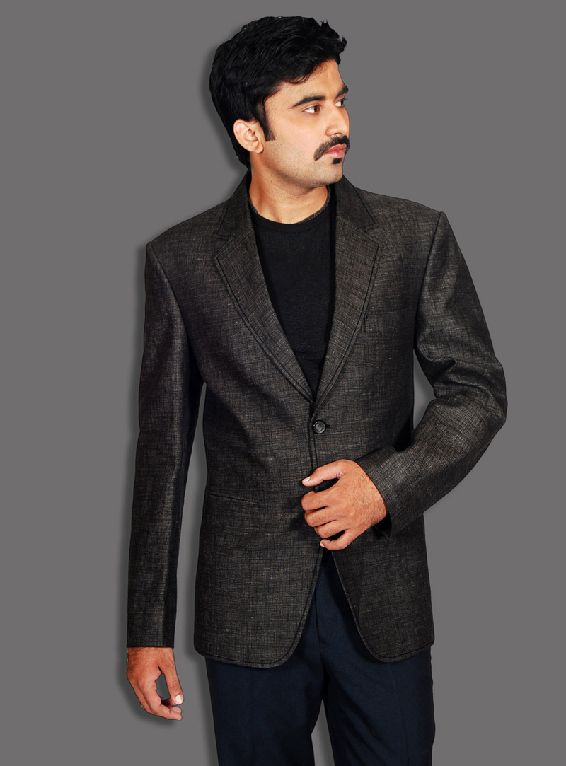 Black Linen Readymade Blazer 124529