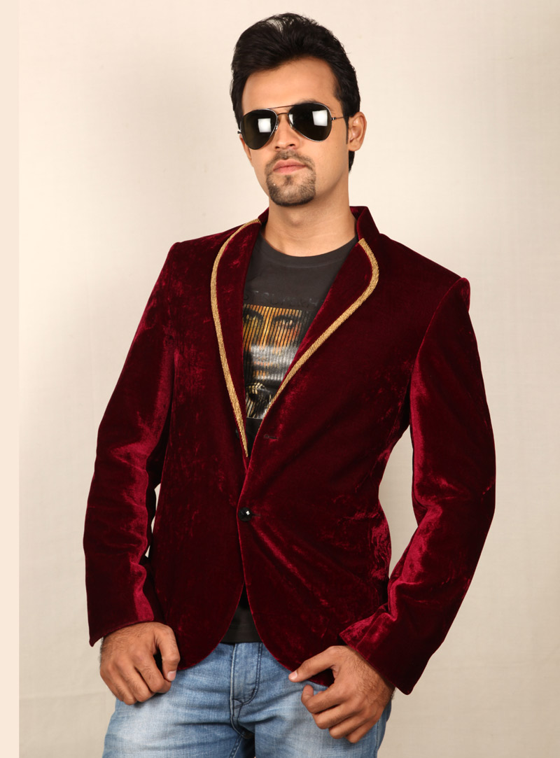 Maroon Velvet Readymade Blazer 124533