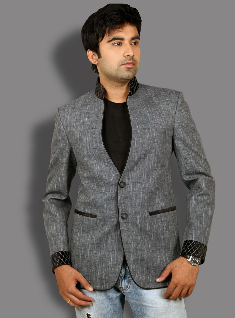 Grey Linen Readymade Blazer 124534