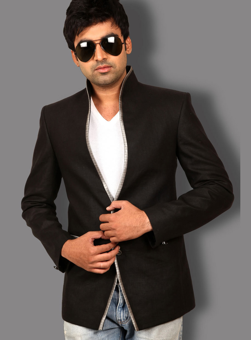 Black Linen Readymade Blazer 124540