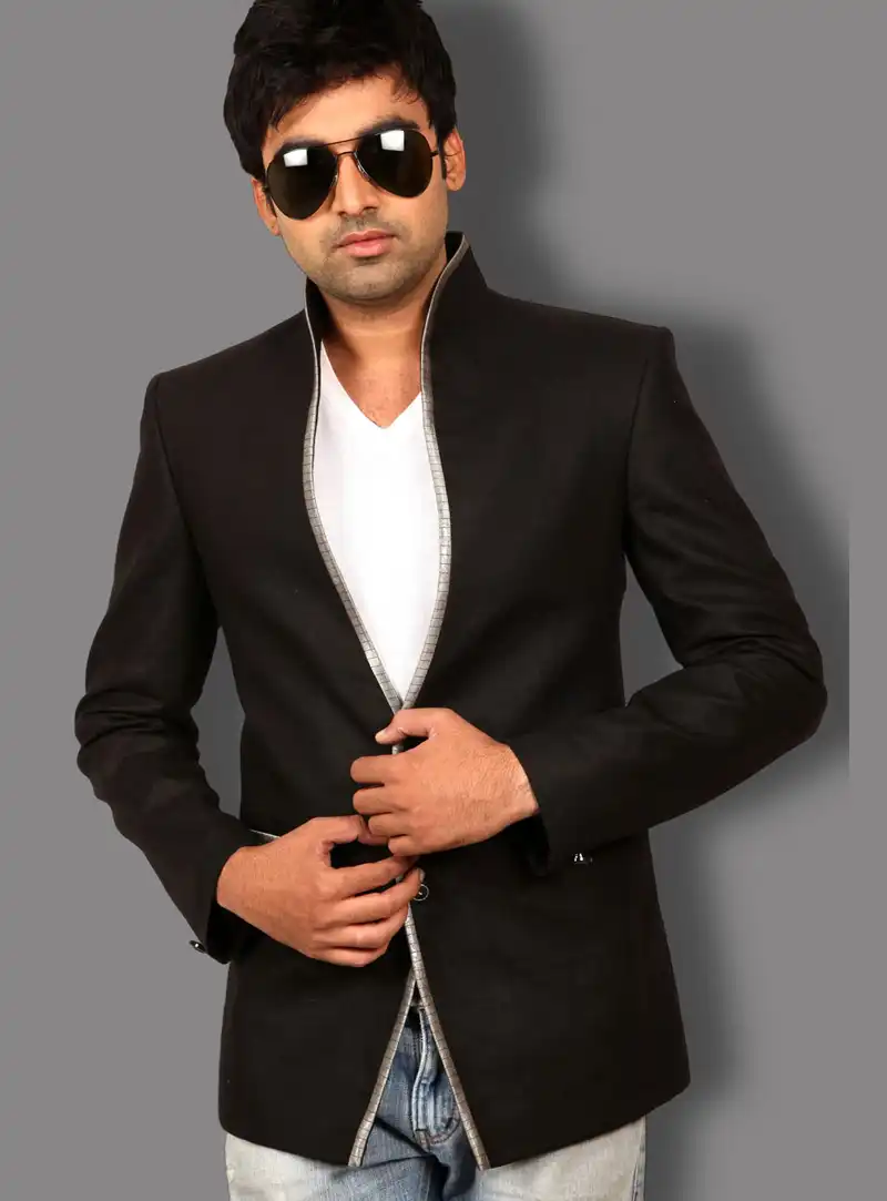 Black Linen Readymade Blazer 124540
