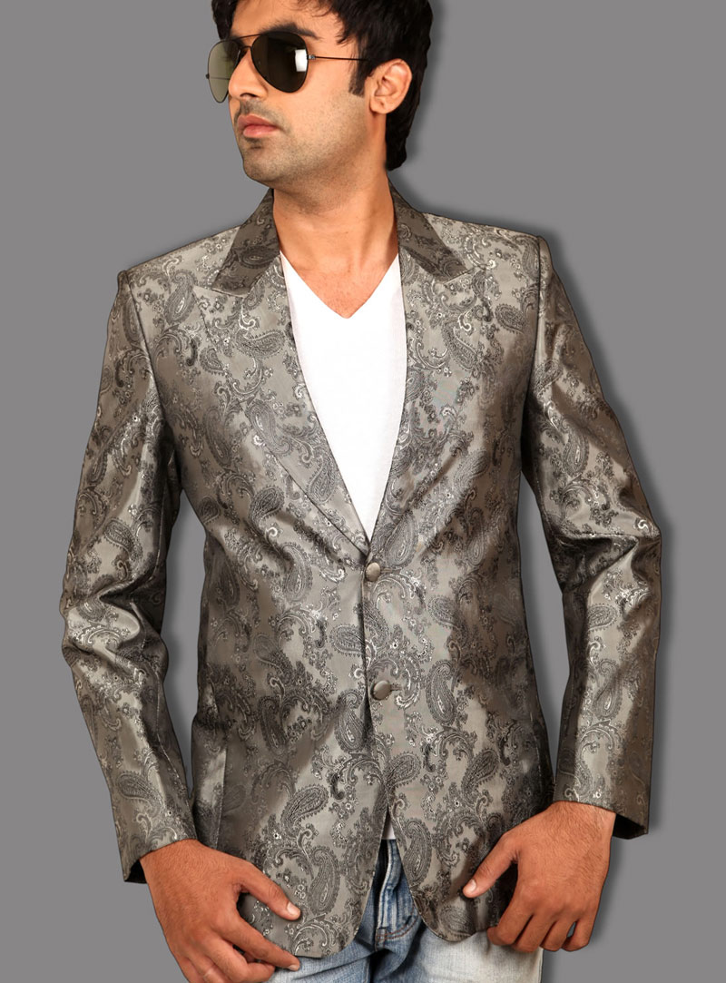 Grey Satin Readymade Blazer 124542