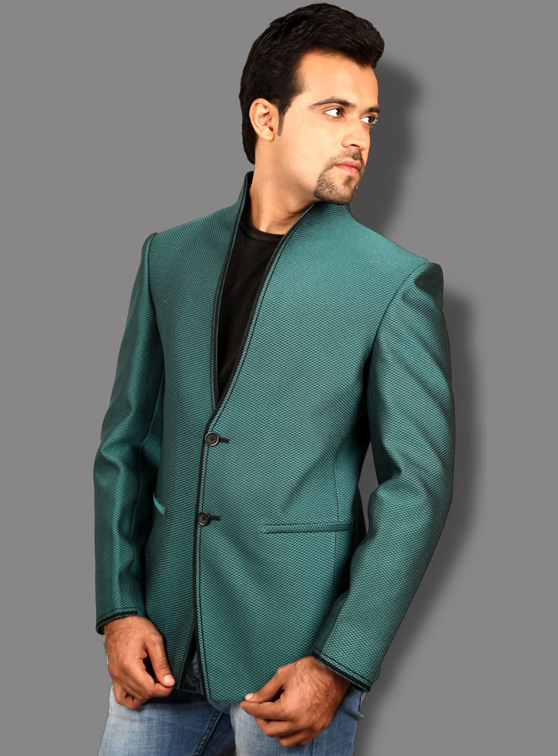 Teal Linen Readymade Blazer 124543