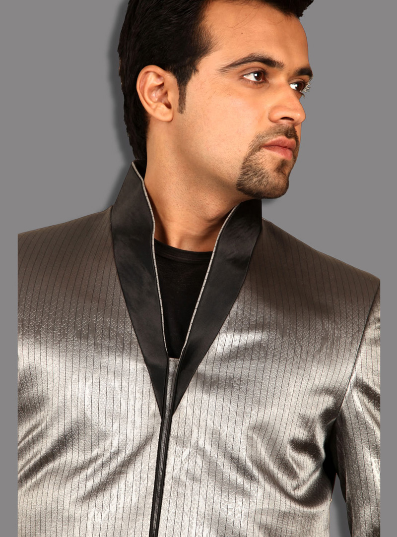 Grey Satin Readymade Blazer 124549