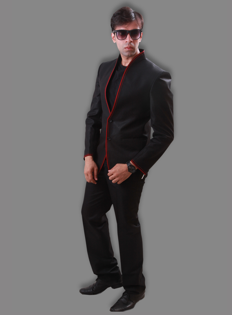 Black Linen Readymade Blazer 124554