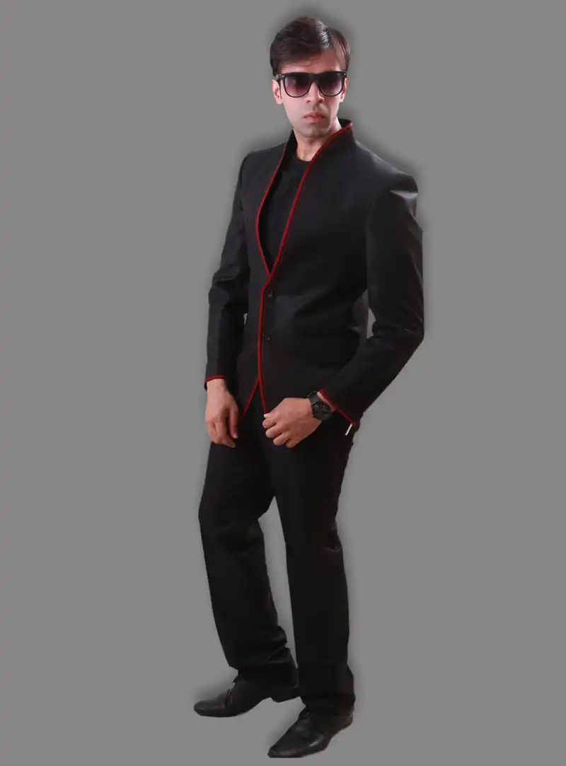 Black Linen Readymade Blazer 124554