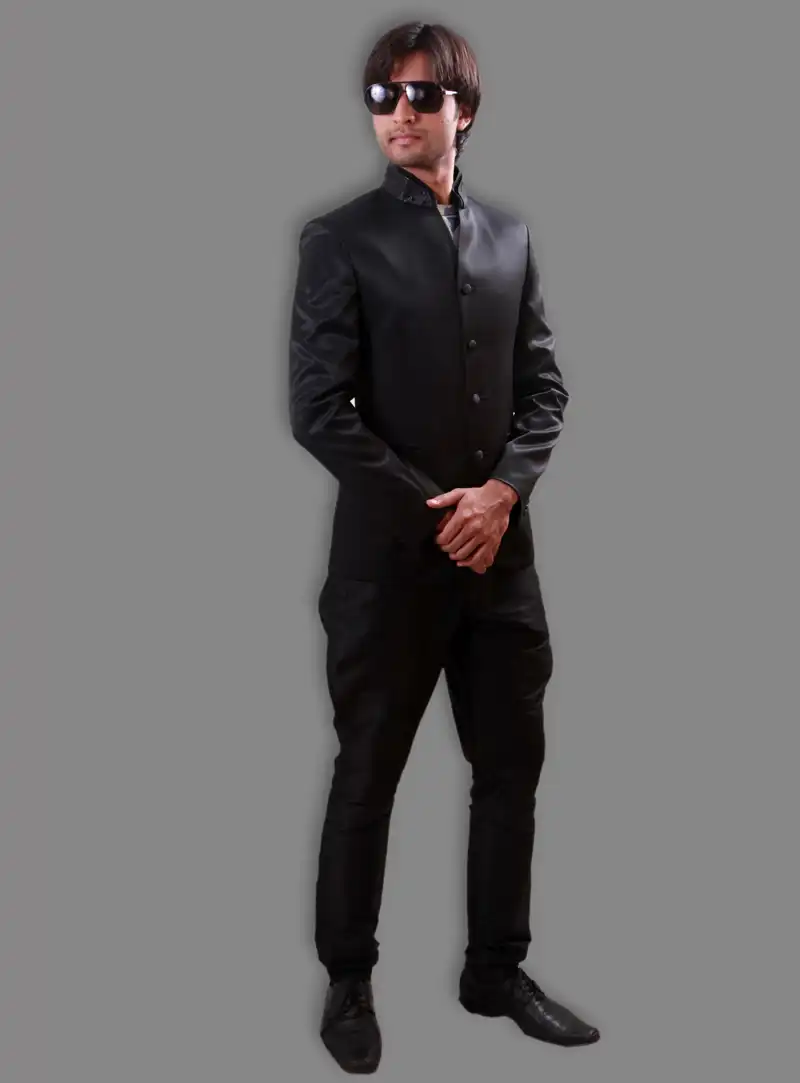 Black Linen Readymade Blazer 124563