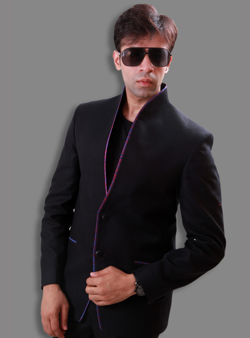 Black Linen Readymade Blazer 124565
