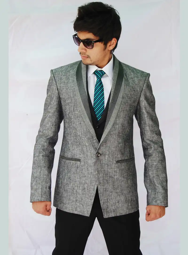 Grey Linen Readymade Blazer 124568