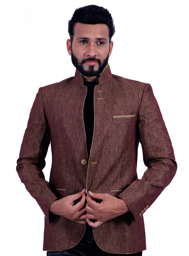 Brown Linen Readymade Blazer 124573