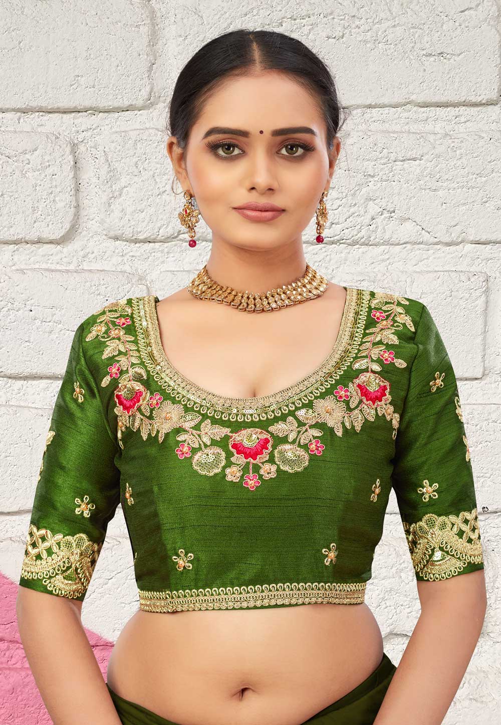 Green Banglori Silk Readymade Blouse 246114