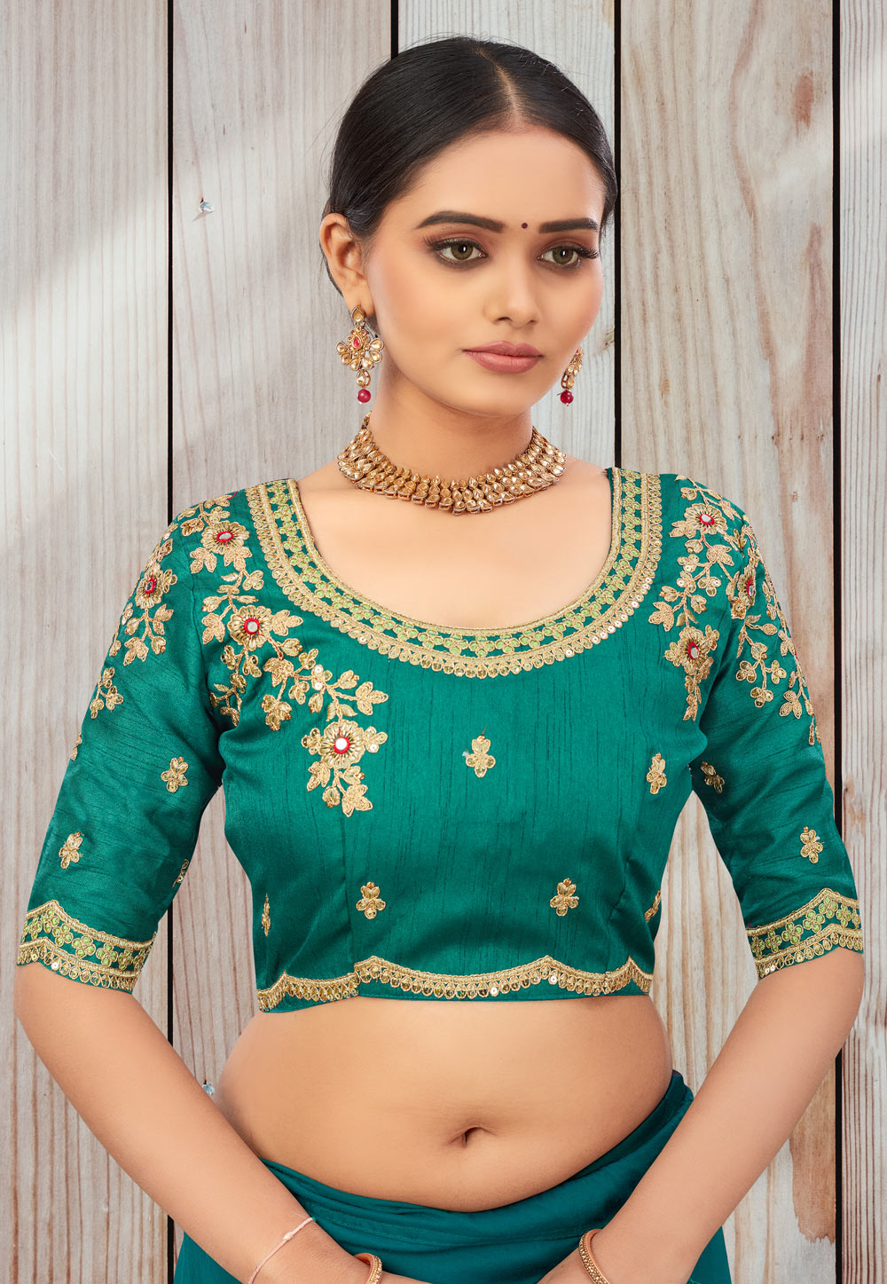 Teal Banglori Silk Readymade Blouse 246123