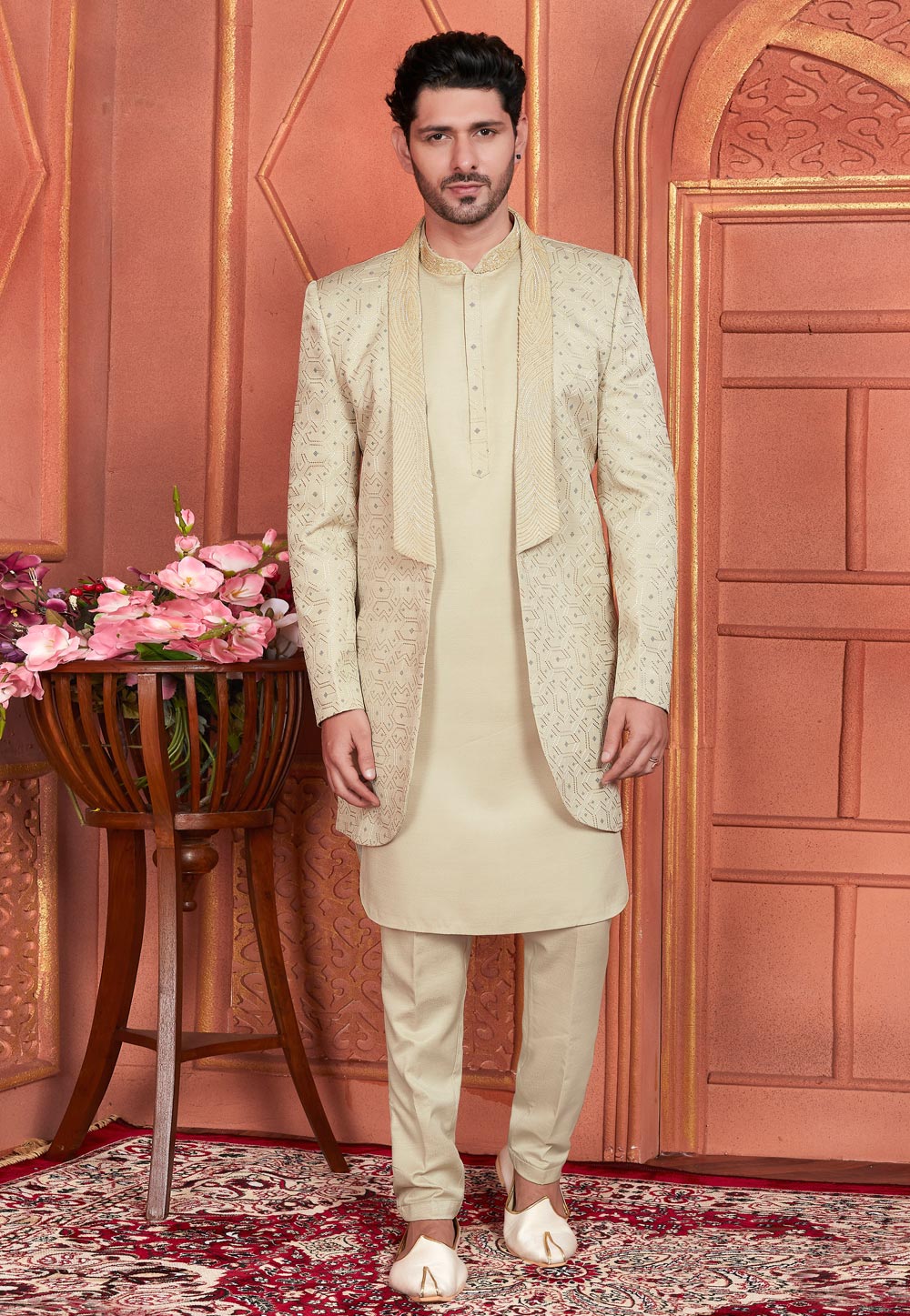 Beige Art Silk Indo Western Suit 285732