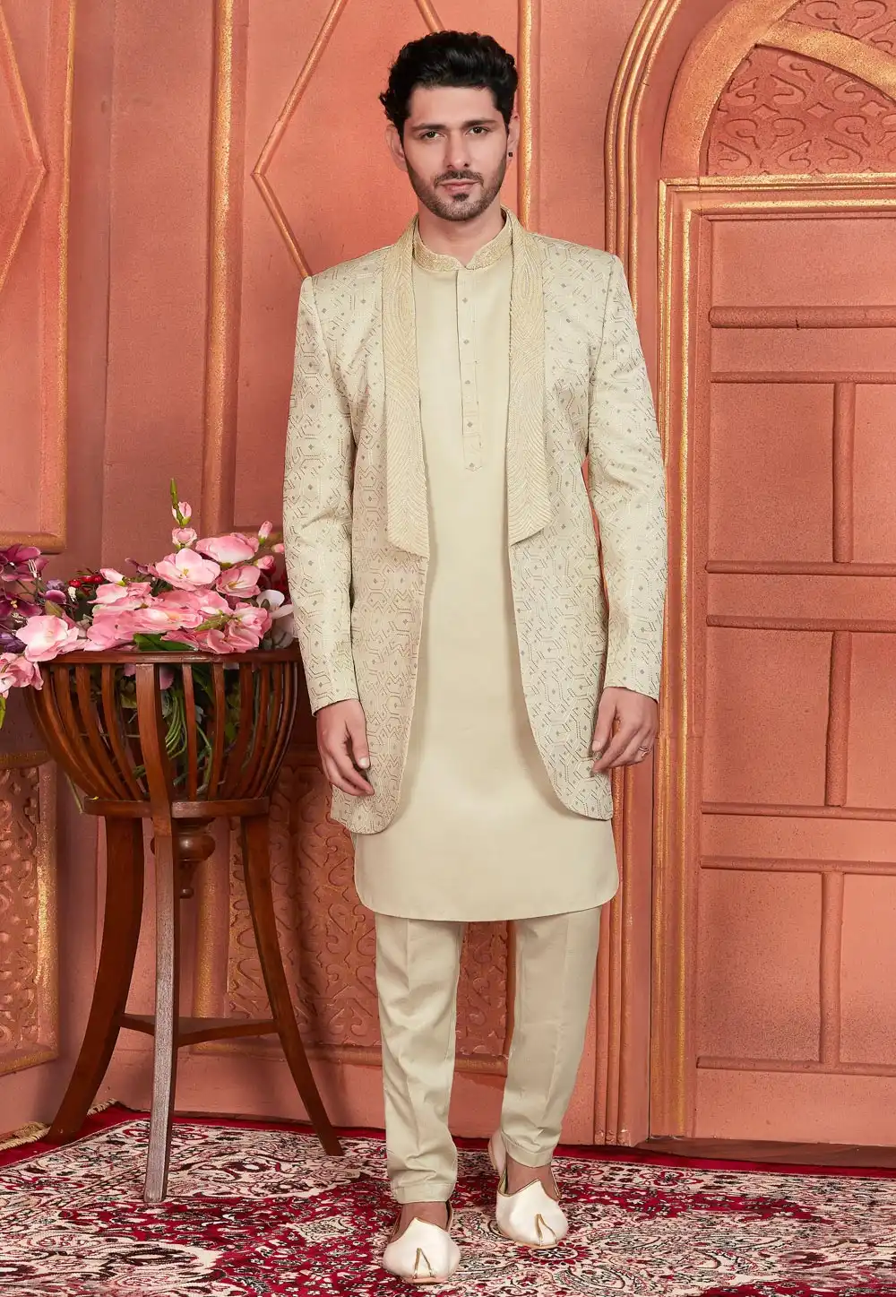 Beige Art Silk Indo Western Suit 285732