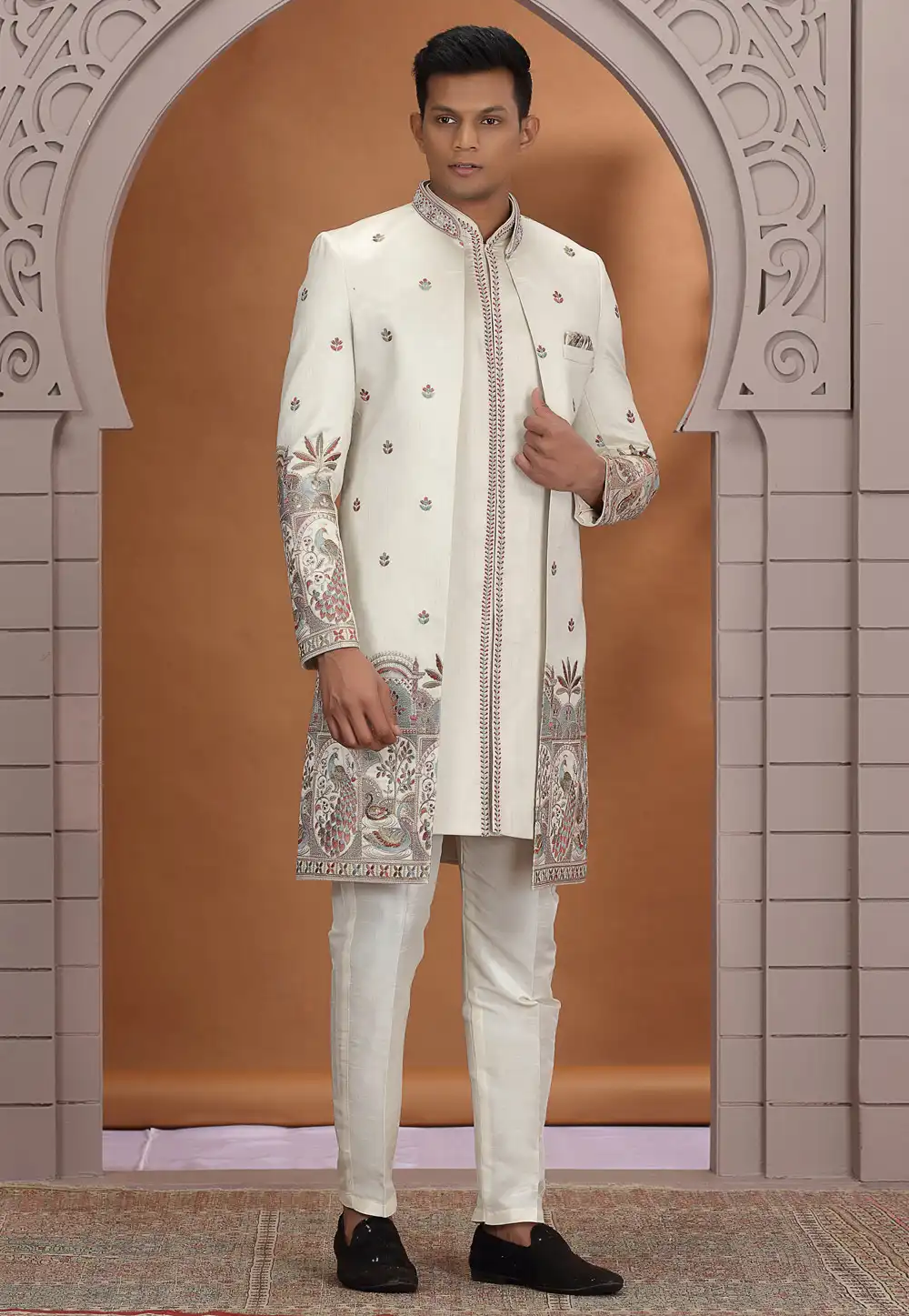 Beige Art Silk Indo Western Suit 319028