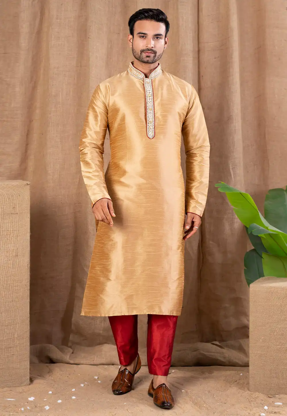 Beige Art Silk Kurta Pajama 316441