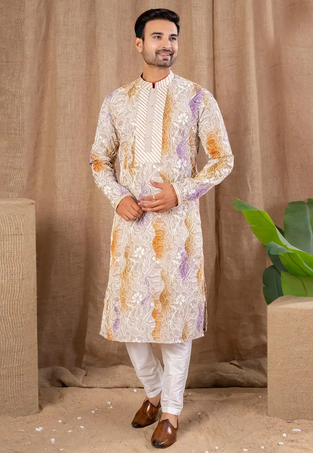 Beige Art Silk Kurta Pajama 316447