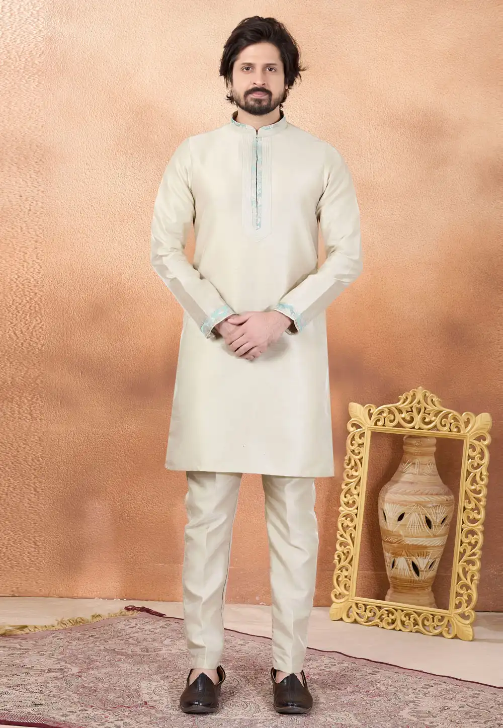 Beige Art Silk Kurta Pajama 323391