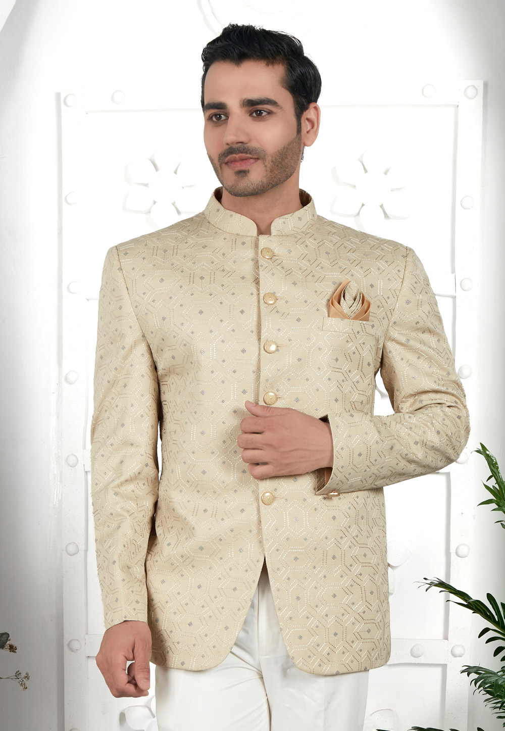 Beige Art Silk Jodhpuri Jacket 280374