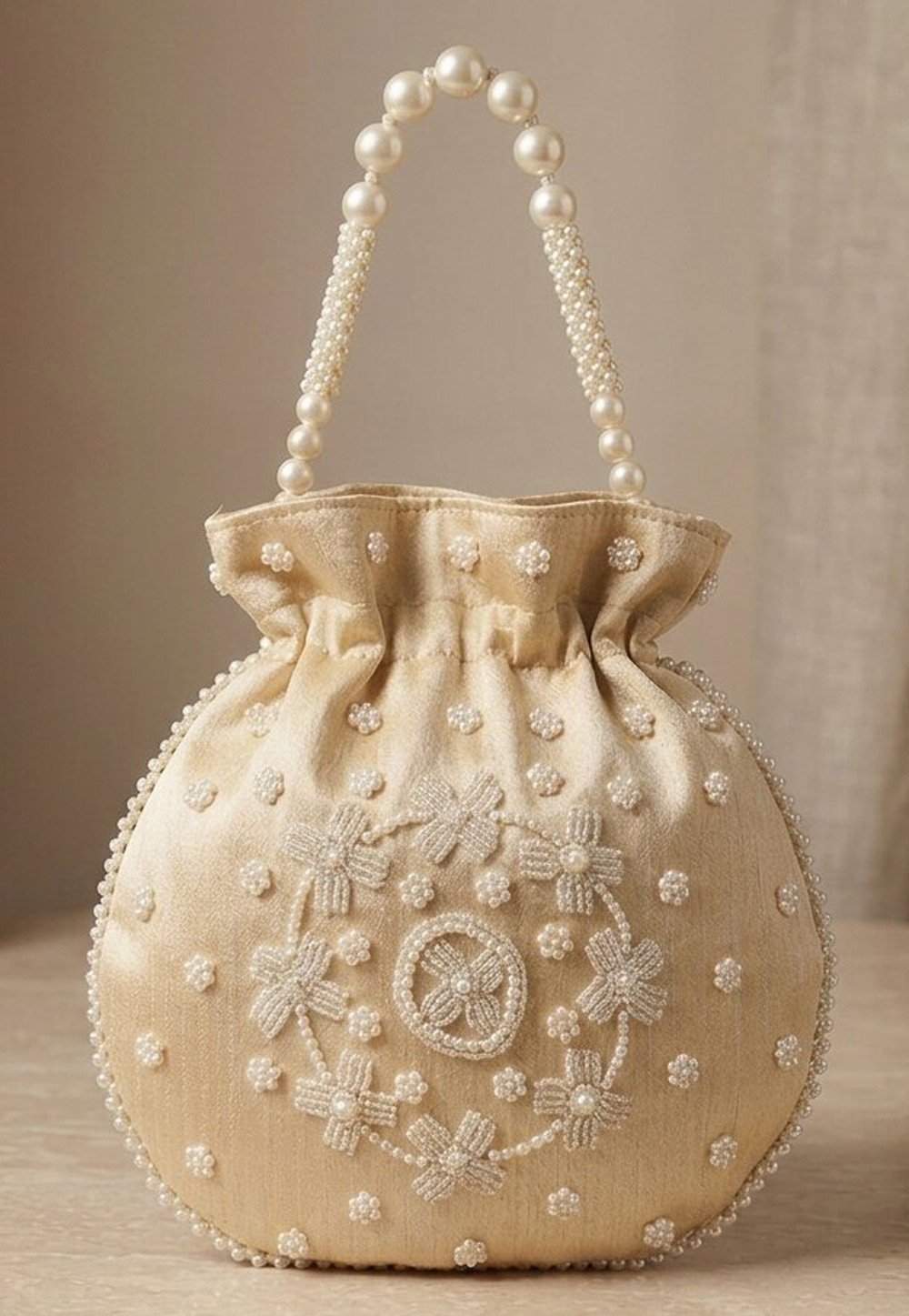 Beige Art Silk Potli Bags 329300