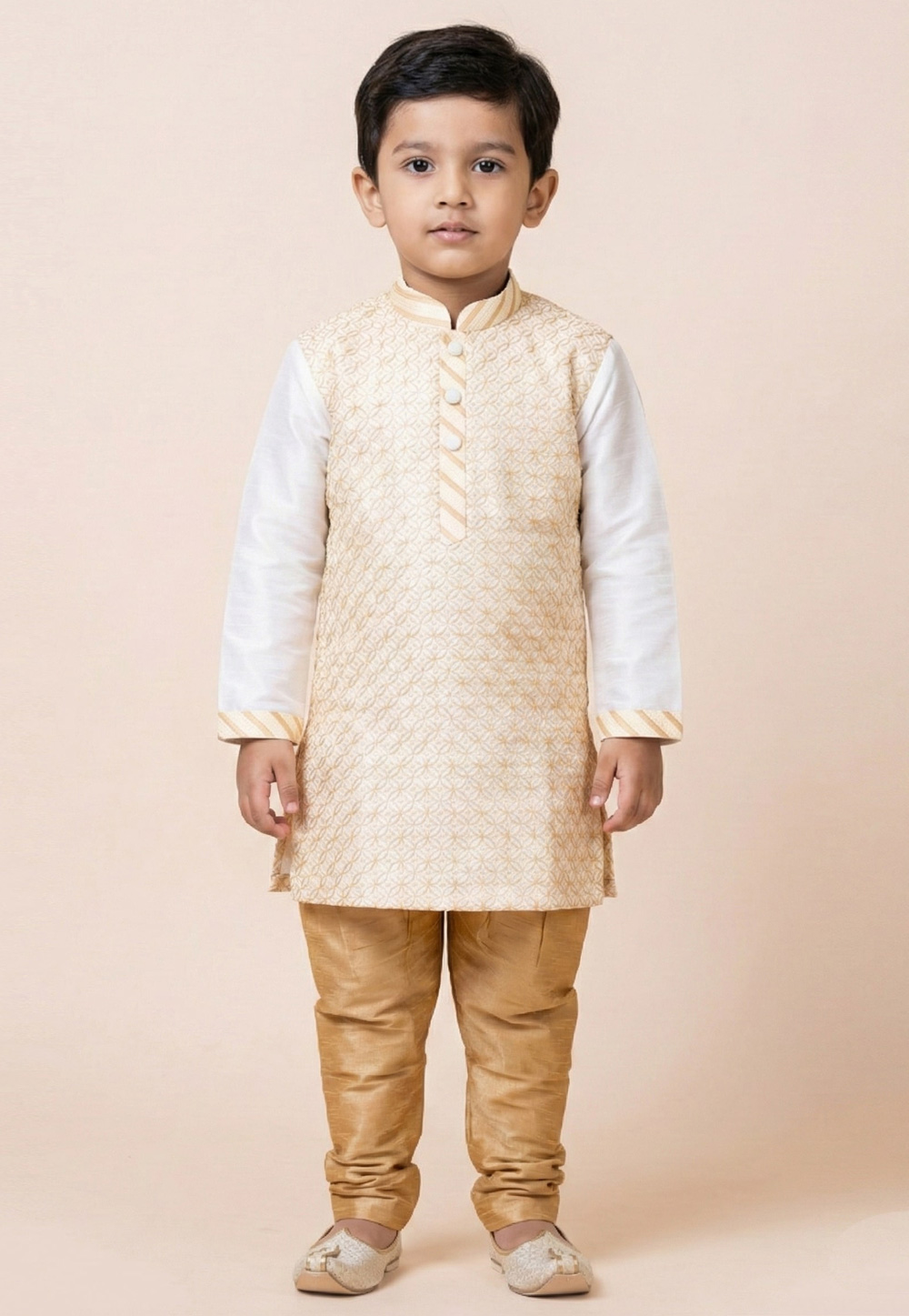 Beige Banarasi Kids Kurta Pajama 322640