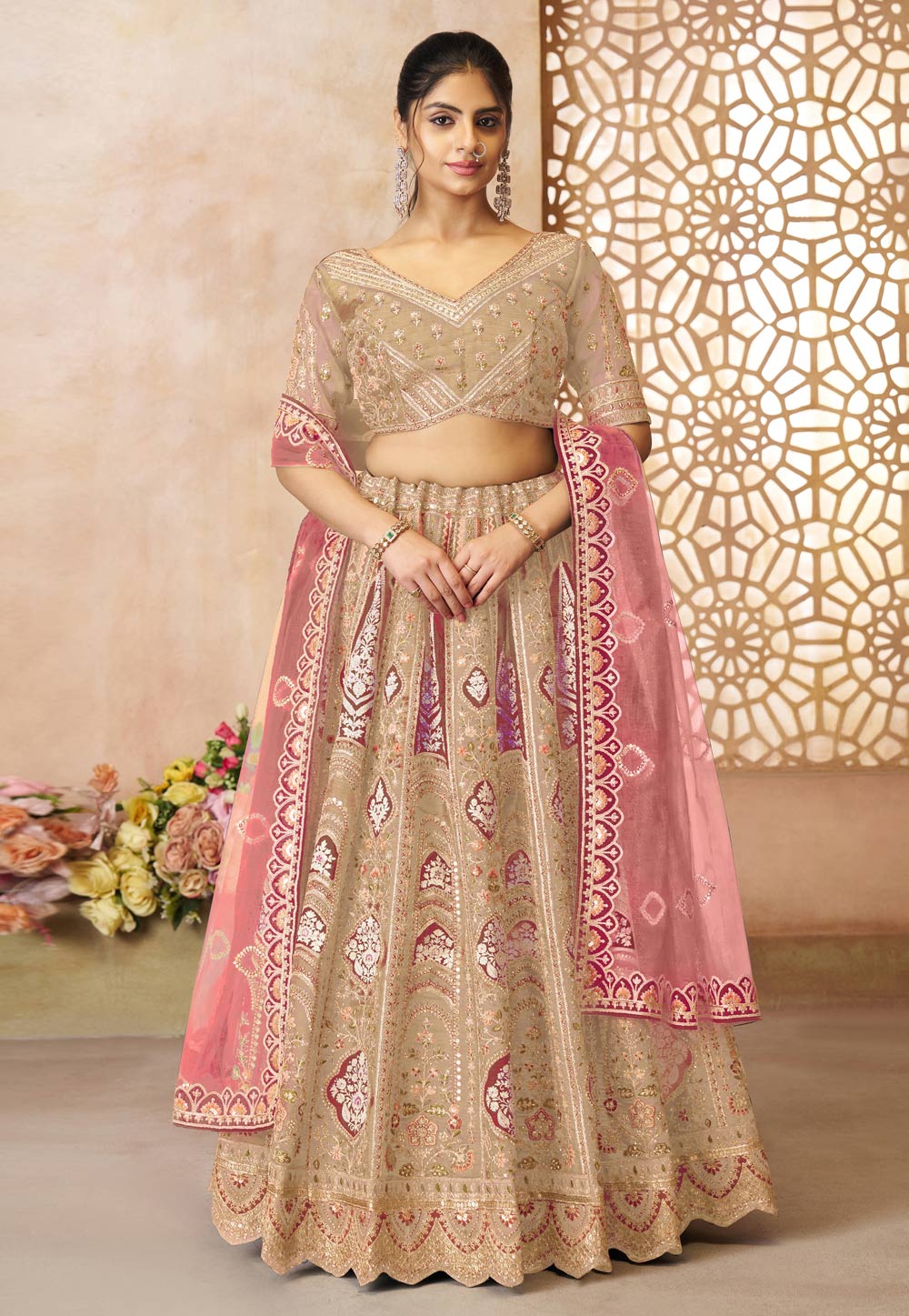 Beige Banarasi Silk Lehenga Choli For Wedding 309002