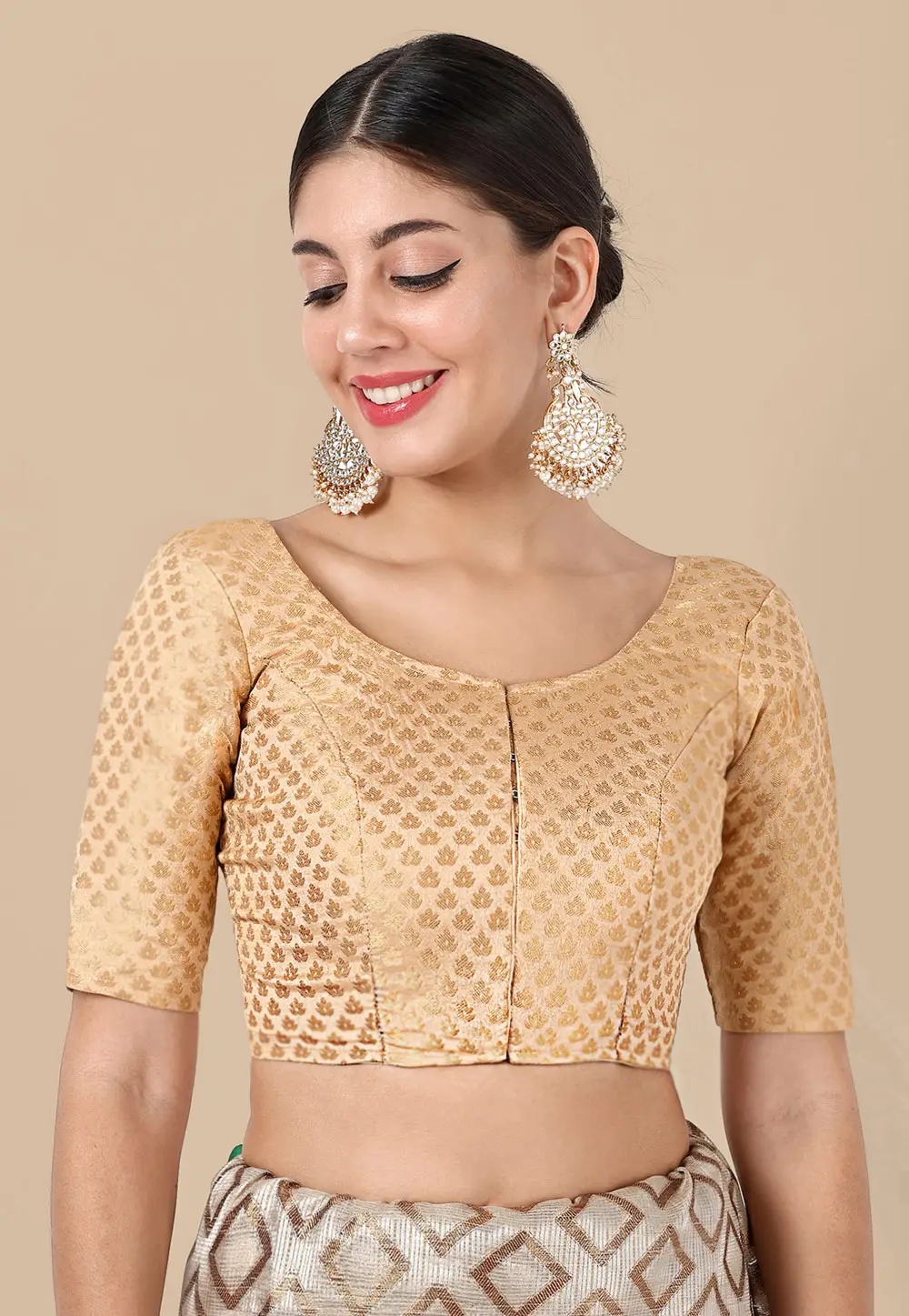 Beige Banarasi Silk Readymade Blouse 333208