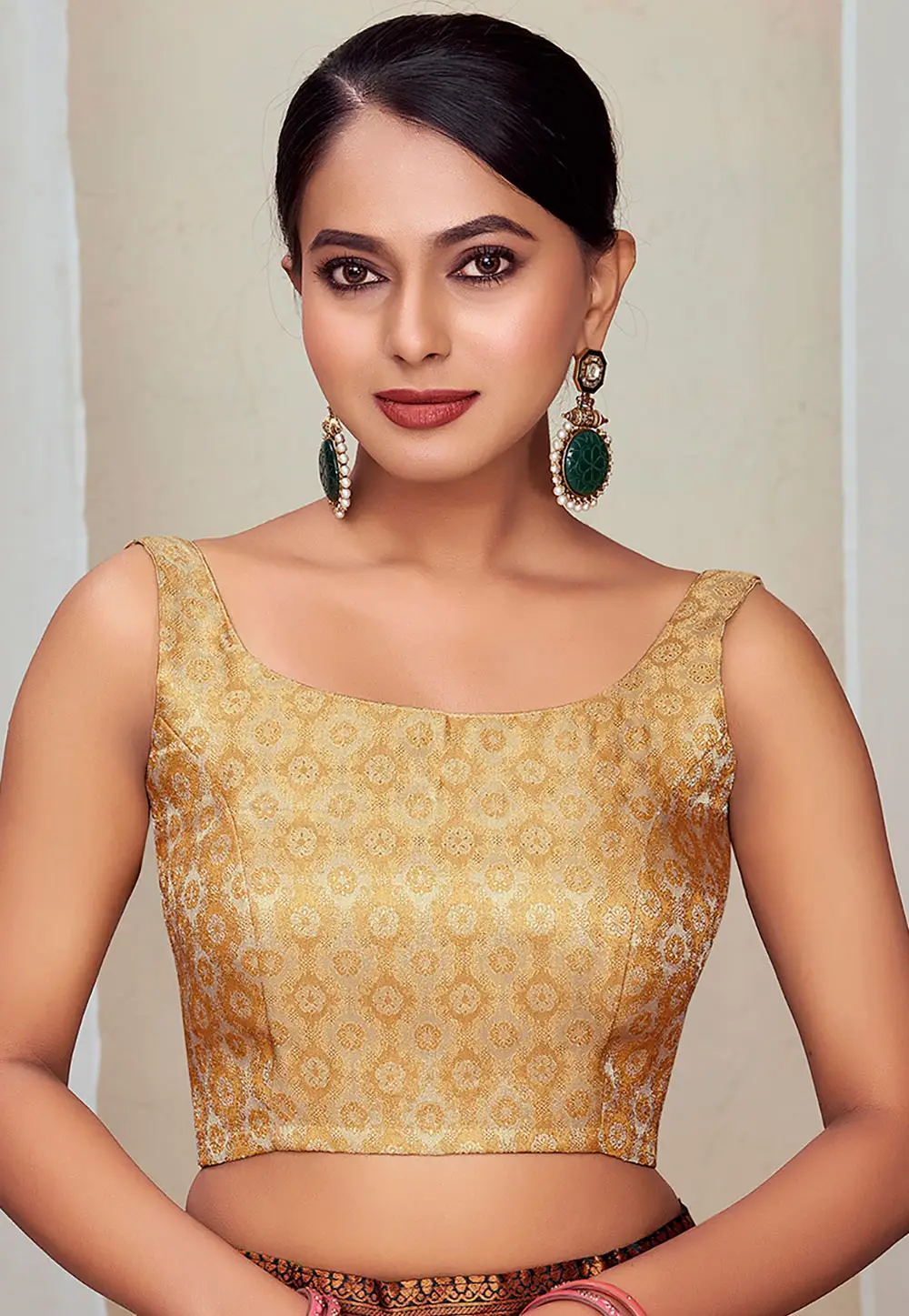Beige Banarasi Silk Readymade Blouse 333215