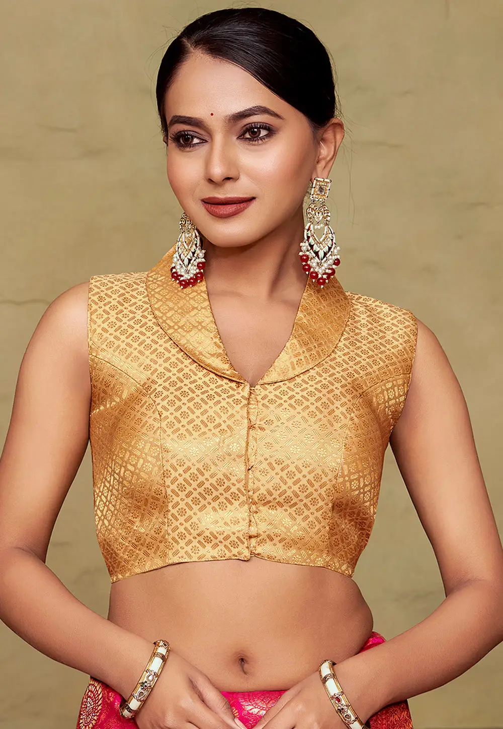 Beige Banarasi Silk Readymade Blouse 333218
