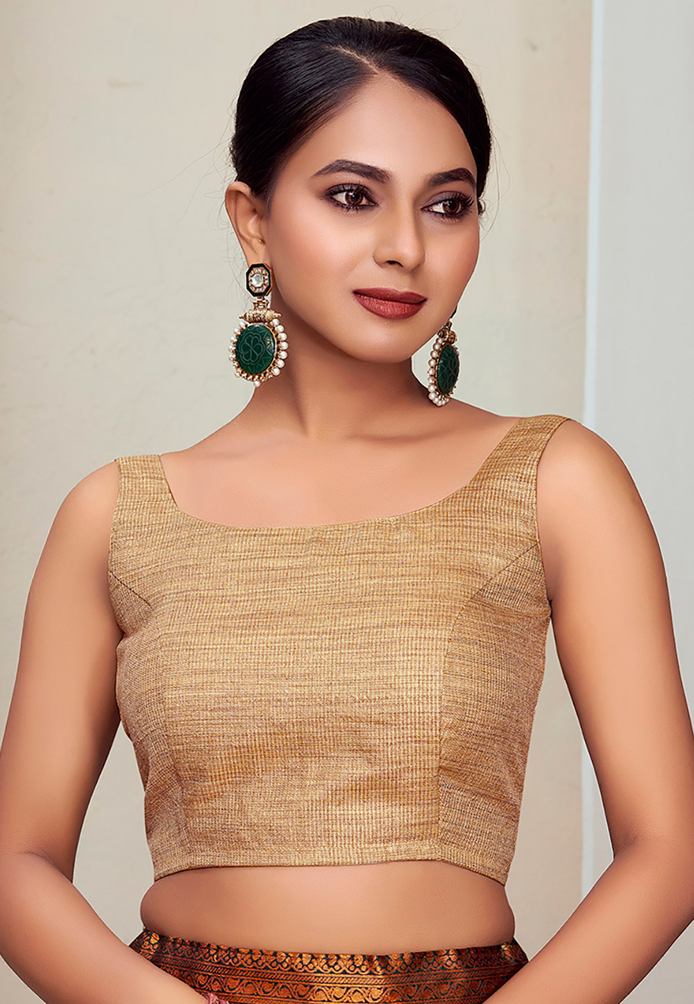 Beige Banarasi Silk Readymade Blouse 286705