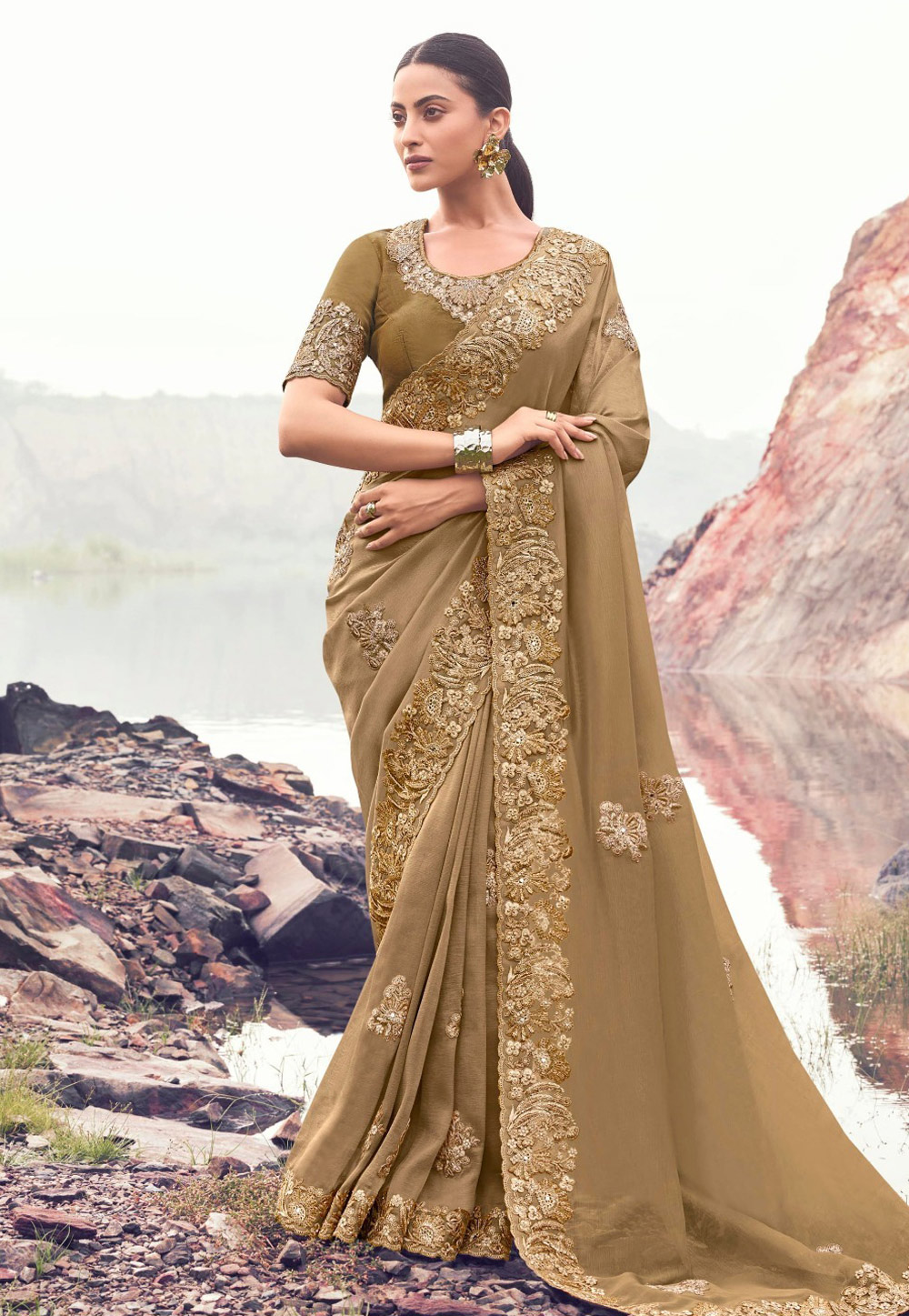Beige Banarasi Silk Saree 319726